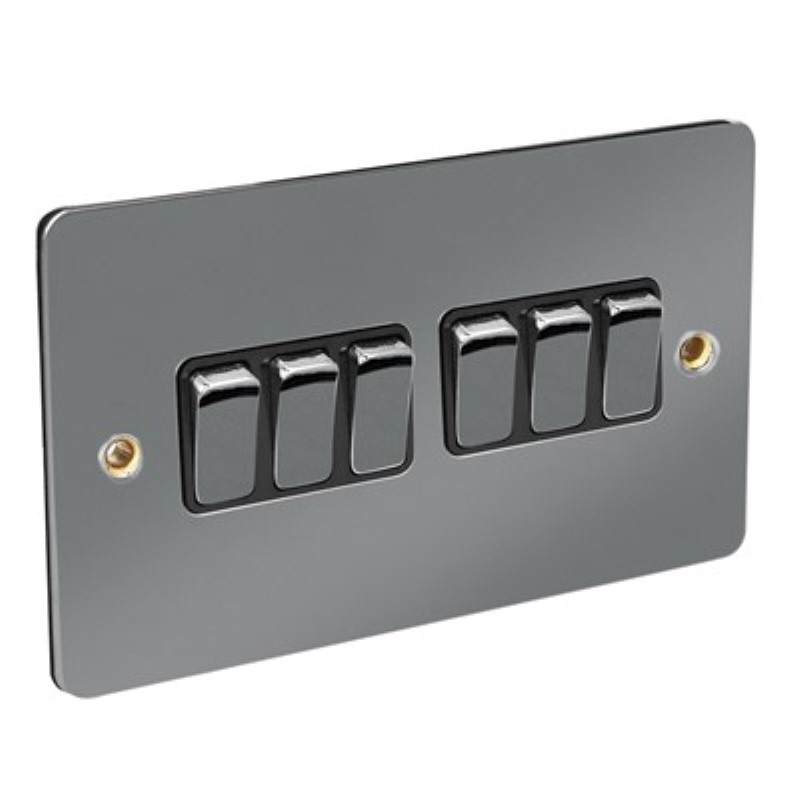 Flat Plate 10Amp 6 Gang 2 Way Switch *Black Nickel ** - Click Image to Close